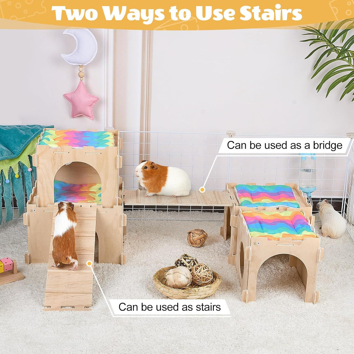 Guinea Pig Hideout, Guinea Pigs House with Stairs and Mats Extra Large Guinea Piggy Castle