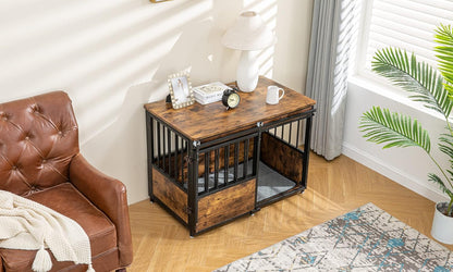 KOOPRO 40 Inch Dog Crate Furniture with Cushion for Large Medium Dogs, Wooden Heavy Duty Dog Kennel