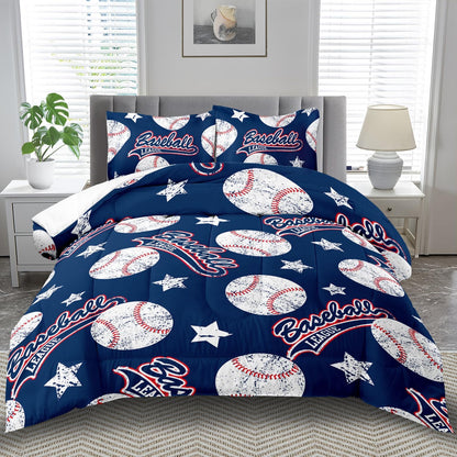 Baseball Comforter Set Full,Sports Bedding Sets for Boys,Blue Sports Comforter Full Bedroom