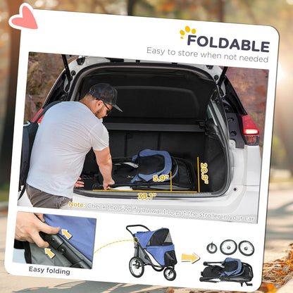 PawHut Dog Stroller, Pet Stroller 3 Wheels with Easy One-Hand Fold, Rubber Wheels, Storage Bag