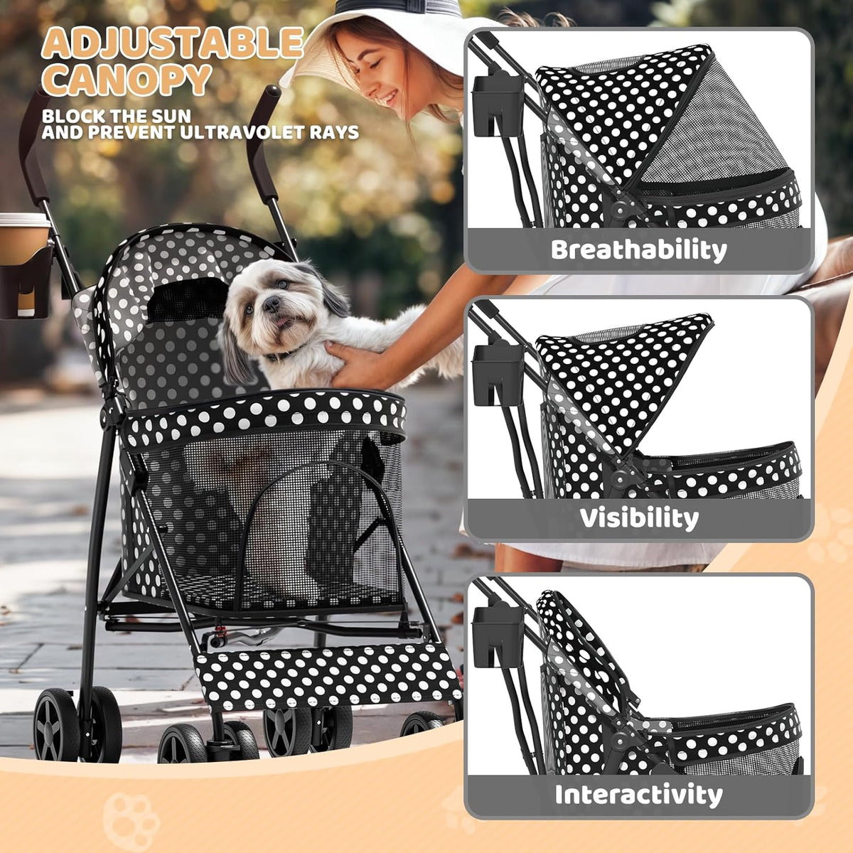 Magshion Compact Pet Stroller for Small-Medium Dogs/Cats up to 22lbs, 4-Wheel Lightweight Umbrella