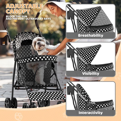 Magshion Compact Pet Stroller for Small-Medium Dogs/Cats up to 22lbs, 4-Wheel Lightweight Umbrella