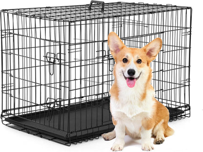 BestPet | Dog Crate | 30" | Black | Foldable Metal Kennel with Double Doors, Secure Slide-Bolt