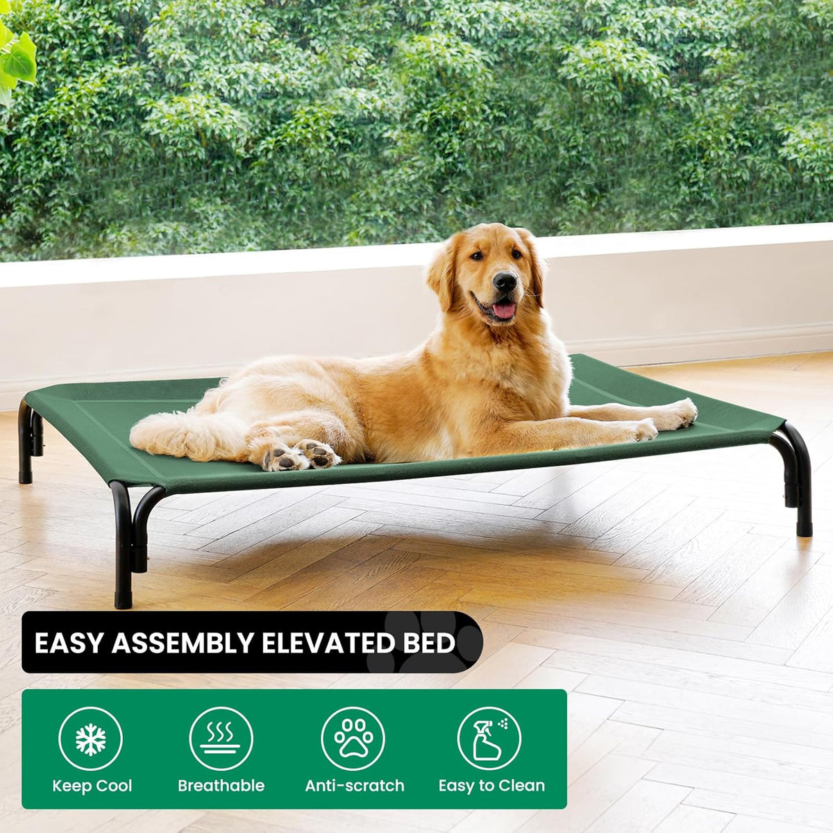 Elevated Dog Bed Raised Outdoor Dog Cot for Medium Dogs, Installation Requires No Tools, Frame with