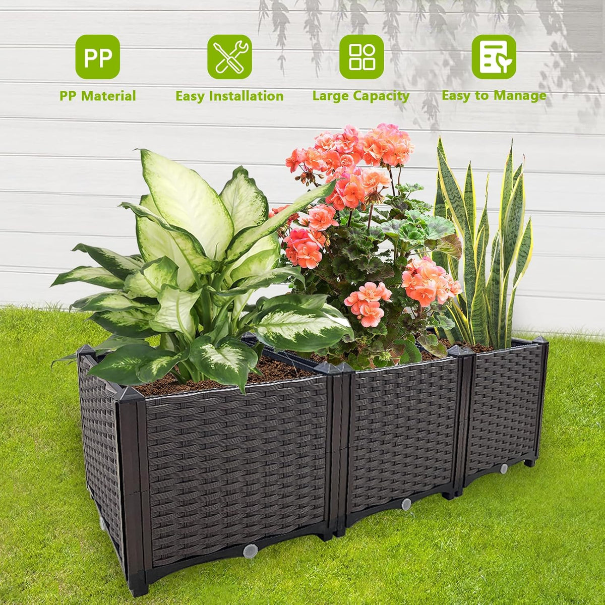 Raised Garden Bed Large Planters for Outdoor Plants Deepened Plant pots Planter Box Elevated Garden