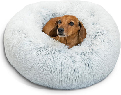 Best Friends by Sheri Original Calming Donut Dog and Cat Bed, Shag Faux Fur, Frost Gray, (23in x
