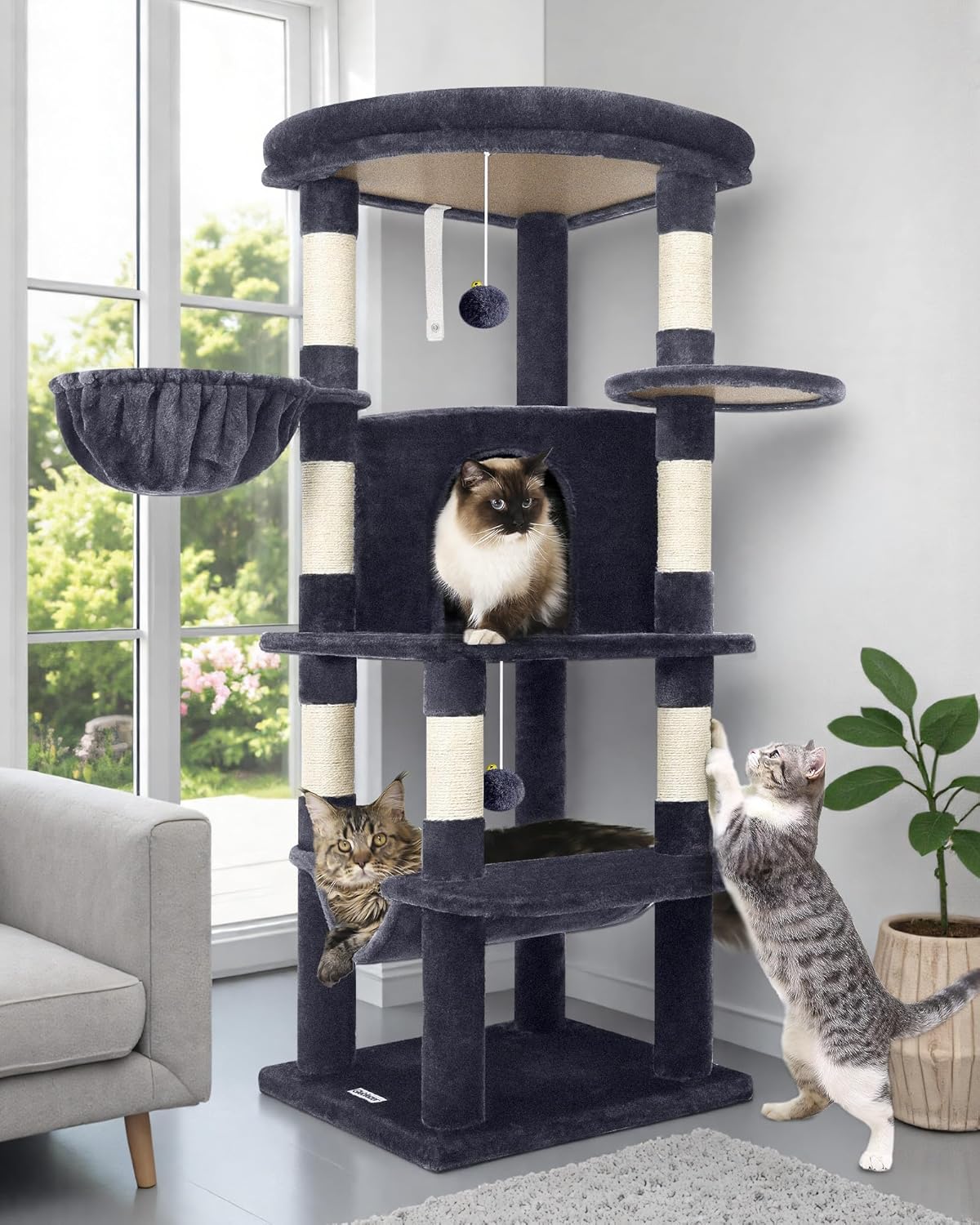 Globlazer Corner Cat Tree Tower for Indoor Cats, 51in Multi-Level Cat Condo Tower with Large
