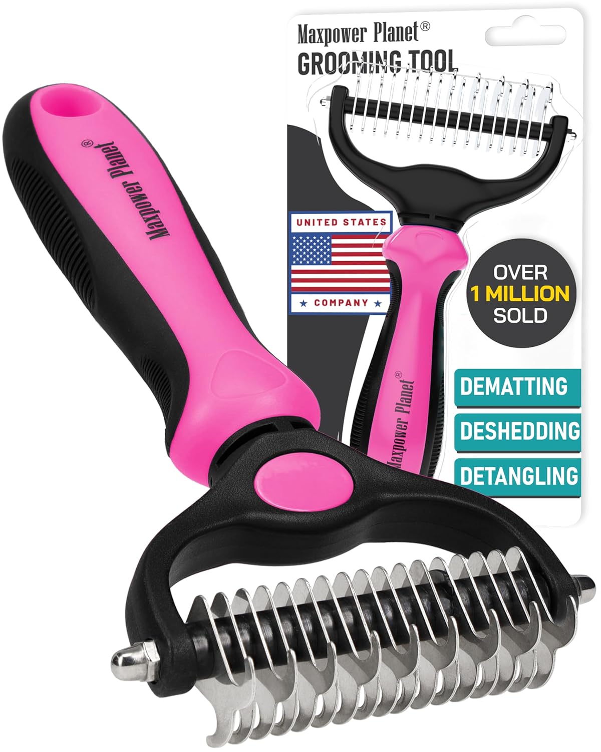 Maxpower Planet Hair Brush - Double Sided Shedding, Dematting Undercoat Rake for Dogs, Cats - Extra