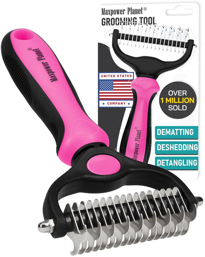 Maxpower Planet Hair Brush - Double Sided Shedding, Dematting Undercoat Rake for Dogs, Cats - Extra