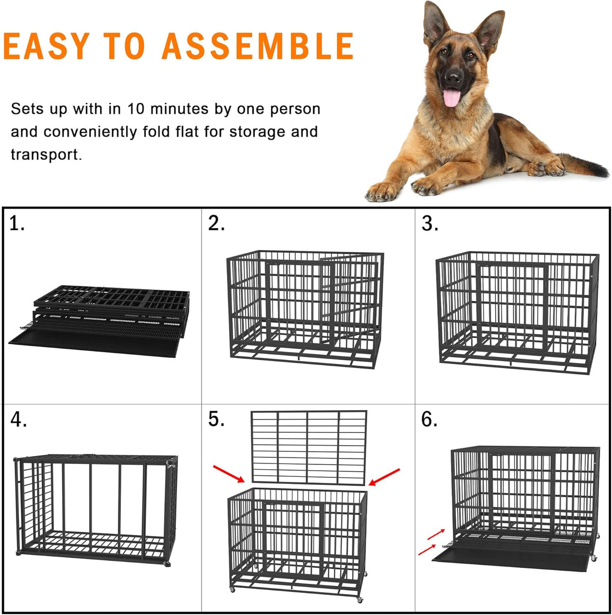 54/48/42/38 Inch Heavy Duty Dog Crate Cage with Wheels, Indestructible and Escape Proof Steel