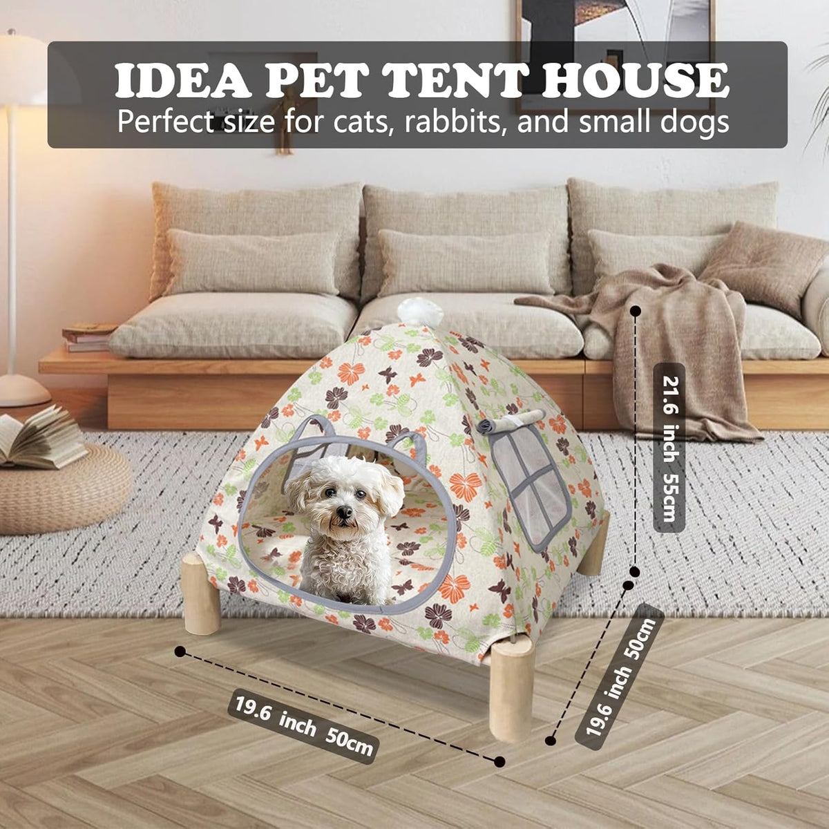 2-in-1 Elevated Cat Tent Cat House, Quick Assembly and Disassembly, Portable Indoor/Outdoor Cute
