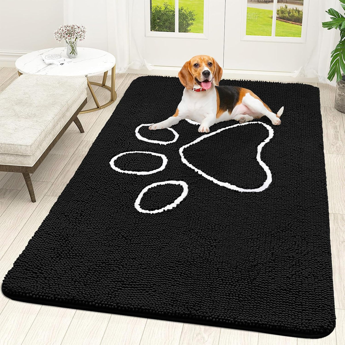 OLANLY Door Mat for Muddy Dog Paws 59x35, Ultra Absorbent Chenille Mud Doormat with Paw Print