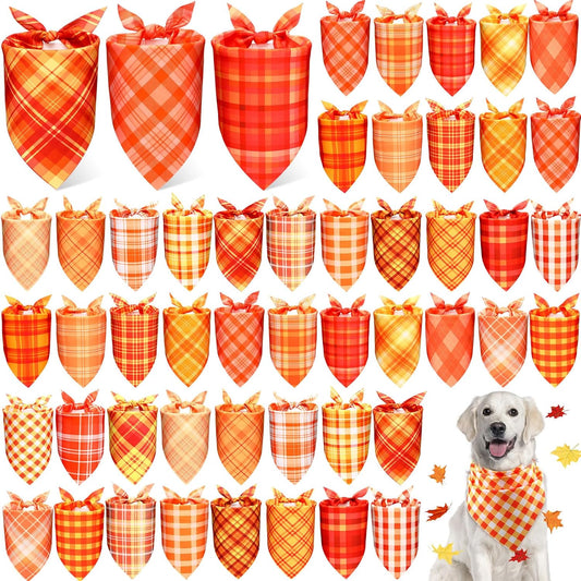 Abbylike 50 Pcs Fall Plaid Dog Bandanas Bulk Thanksgiving Bandanas for Dogs Triangle Kerchief Bib