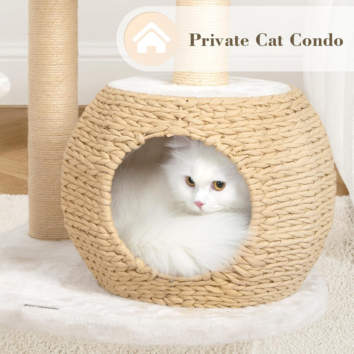 KAMABOKO Modern Cat Tree, 53" Tall Cat Trees for Indoor Cats, Cat Condo Natural Sisal with