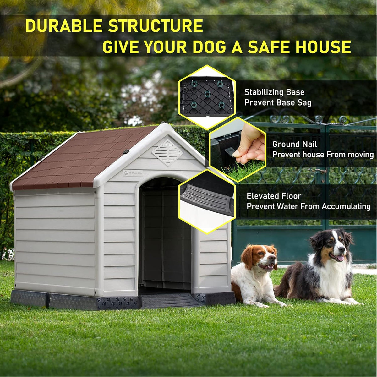 LEMBERI Durable Waterproof Plastic Dog House for Small to Large Sized Dogs, Indoor Outdoor Doghouse