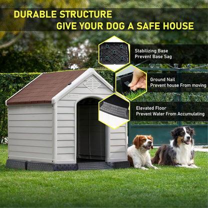 LEMBERI Durable Waterproof Plastic Dog House for Small to Large Sized Dogs, Indoor Outdoor Doghouse