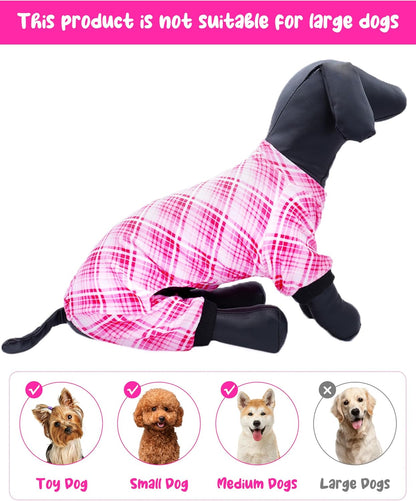 PET SHOW 4 Pack Small Dog Pajamas Cute Paw Bone Clothes for Medium Dogs Soft Stretchy PJs Plaid
