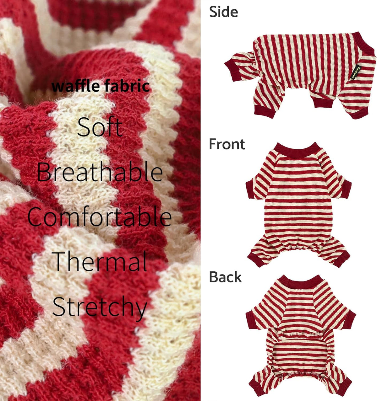 Fitwarm Red and White Striped Dog Pajamas, Waffle Dog Clothes for Small Dogs Girl Boy, Puppy Onesie