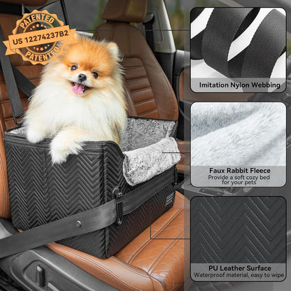 PETSFIT Small Dog Car Seat, Waterproof PU Leather Dog Carseat with Patent Safe Buckles, Clip-On