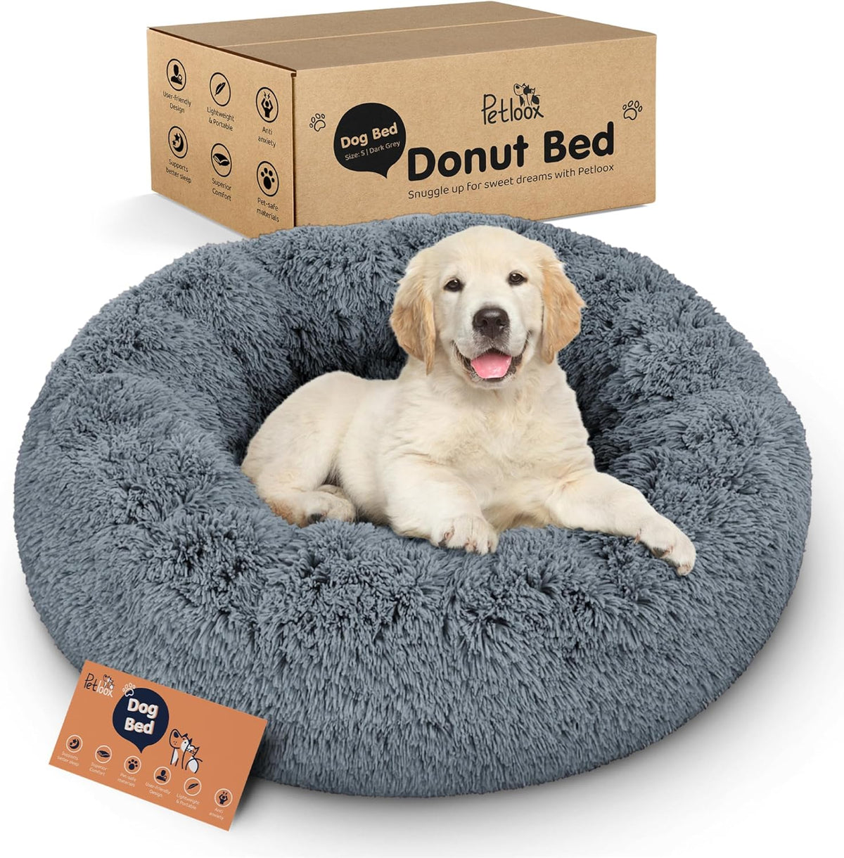 Donut Dog Bed - Premium Comfort for Anxiety Relief - Fluffy & Calming Design with Ultra-Plush