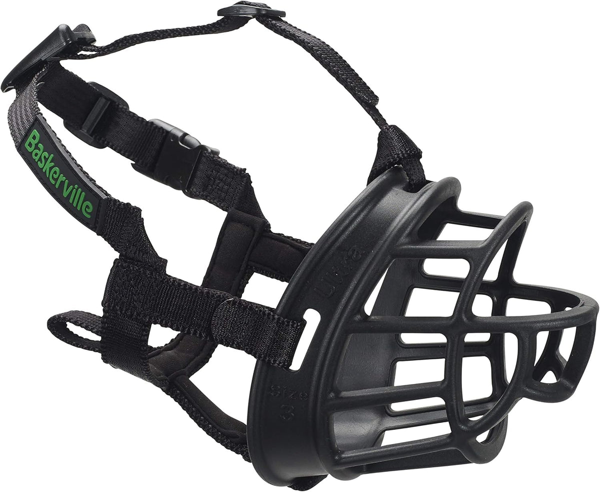 BASKERVILLE ULTRA MUZZLE - Patented Humane Design, Breathable, Dog can Pant and Drink, Adjustable