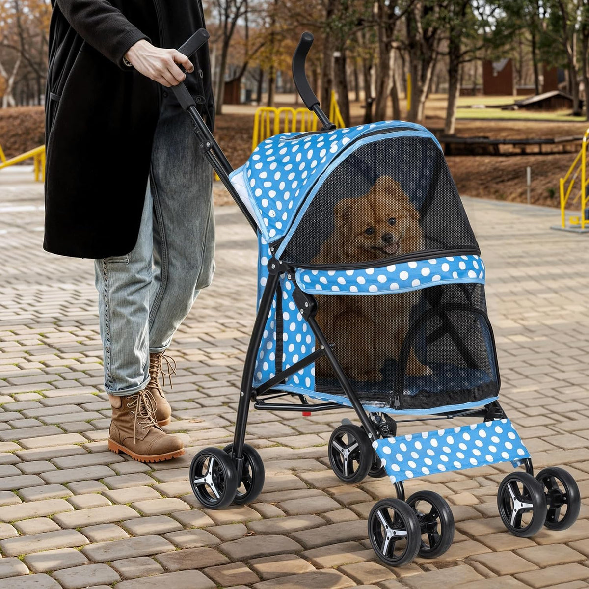 Magshion Compact Pet Stroller for Small-Medium Dogs/Cats up to 22lbs, 4-Wheel Lightweight Umbrella