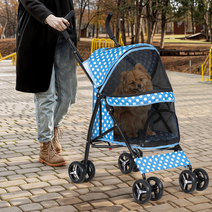 Magshion Compact Pet Stroller for Small-Medium Dogs/Cats up to 22lbs, 4-Wheel Lightweight Umbrella