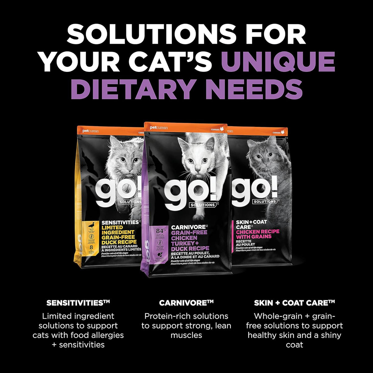 Go! Solutions Carnivore, Grain-Free, Protein Rich Dry Cat Food, Chicken, Turkey and Duck Recipe, 16