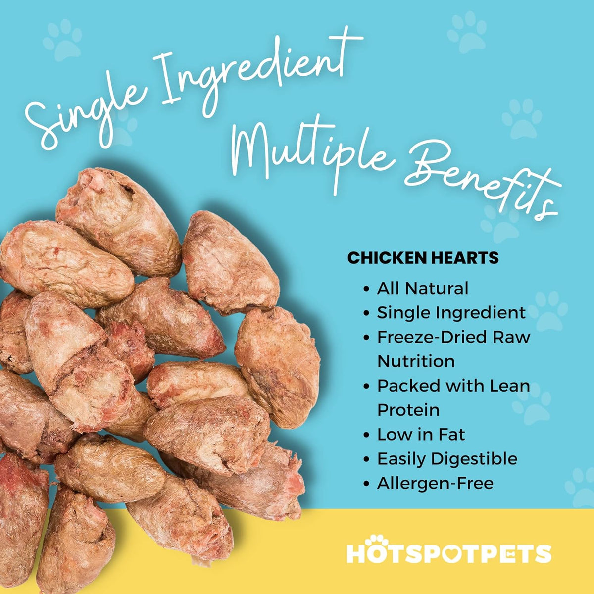 hotspot pets Freeze Dried Chicken Hearts for Cats & Dogs - 1LB BIG BAG- Made in USA -Single