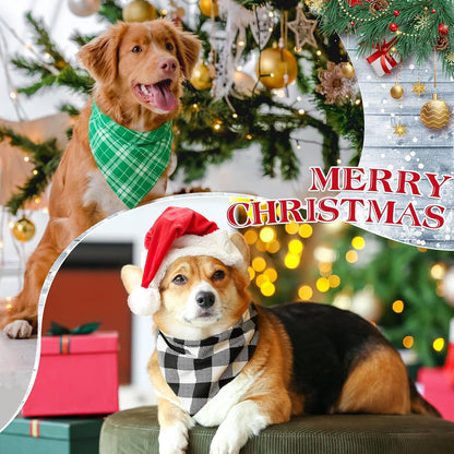 Weewooday 50 Pcs Christmas Dog Bandanas Bulk Xmas Red Green Buffalo Plaid Bandanas for Dogs Soft