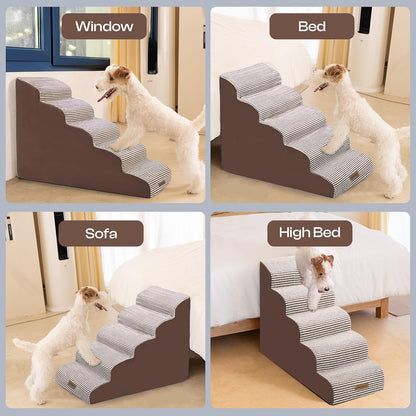 Curved Dog Stairs for High Bed Up to 26", 5-Step Dog Ramp for Small Dogs with Washable Cover