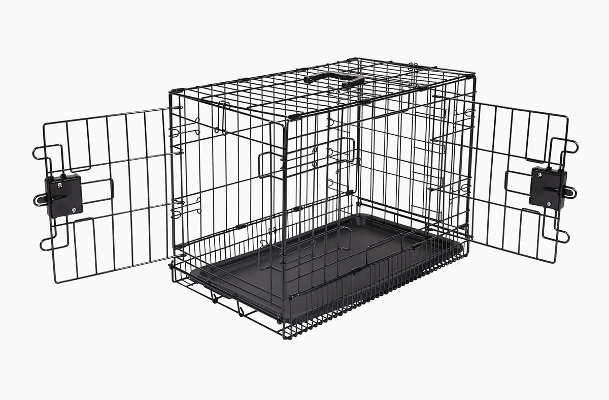 Amazon Basics Durable,Foldable Metal Wire Dog Crate with Tray, Double Door, Divider, 22 x 13 x 16