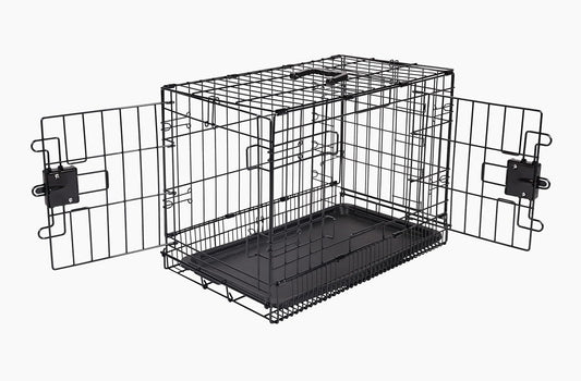 Amazon Basics Durable,Foldable Metal Wire Dog Crate with Tray, Double Door, Divider, 22 x 13 x 16