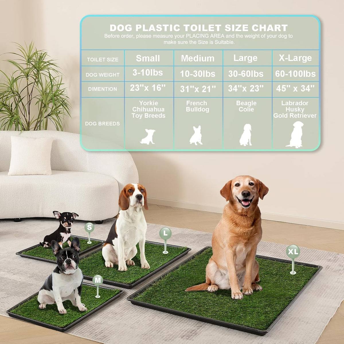 HQ4us Dog Grass Pad with Tray Small 23" x 16" Dog Litter Box Toilet for Puppy (No Grate) with