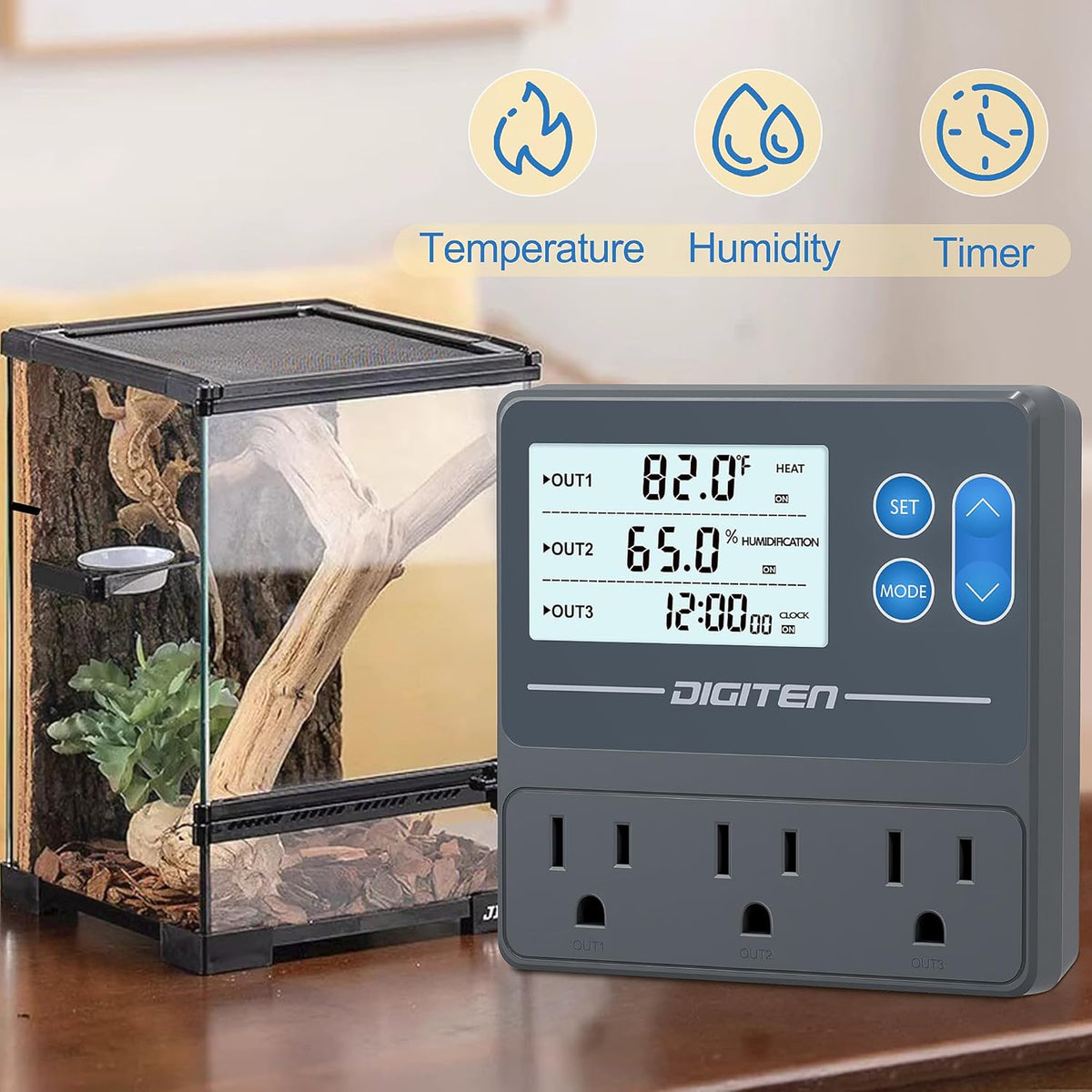 Digital Temperature Humidity Controller Pre-Wired Outlets for Mushroom, Reptile, Heating/Cooling On