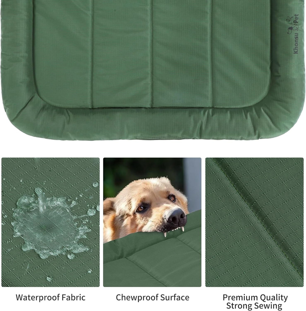 KHONSU PET Durable Dog Bed Tough and Tear Proof Dog Crate Bed, 800lbs Tear Strength PVC-Backed