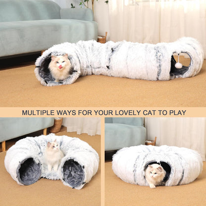 Cat Tunnel with Cat Bed for Indoor Cats, Soft Plush Peekaboo Cat Cave Donut Tunnel, Multifunctional