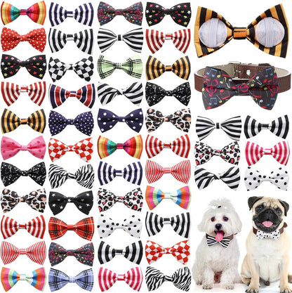 Reginary 50 Pieces Dog Bow Ties Pet Collar Bow Puppy Collar Attachment with Rubber Bands for Small
