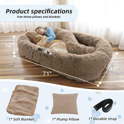 Human Dog Bed, Large Dog Beds for Humans Size Fits You and Pets, Washable Faux Fur Orthopedic Human