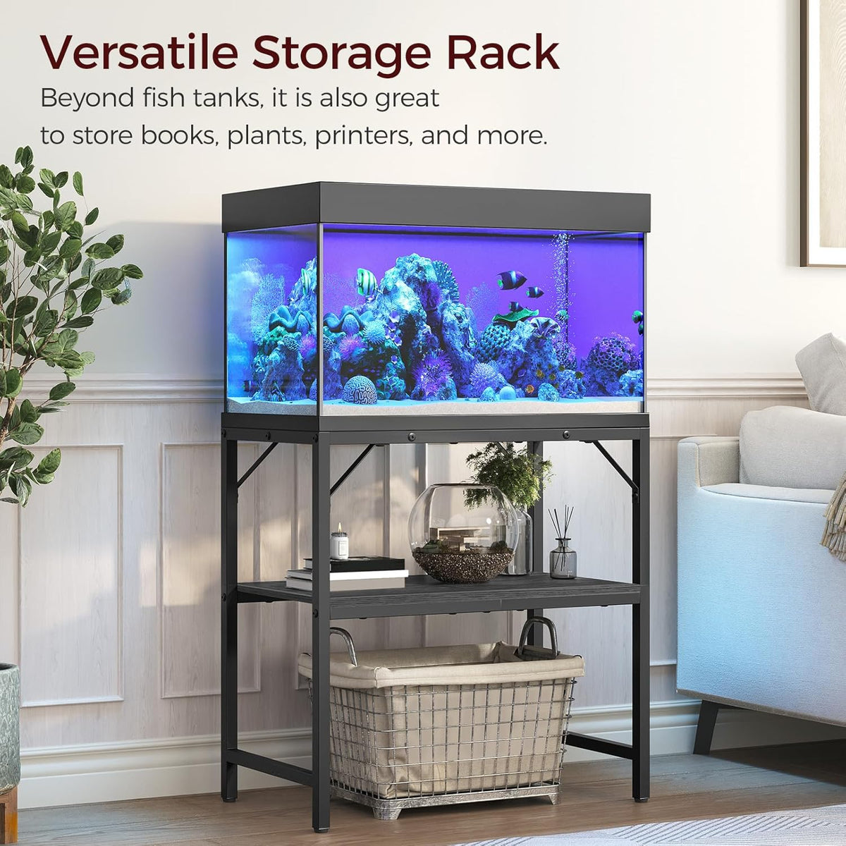 20 Gallon Fish Tank Stand, Aquarium Stand with 2-Tier Storage Shelves, Heavy Duty Breeder Turtle