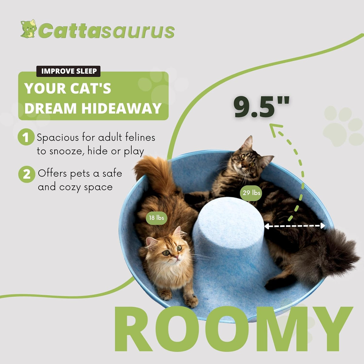 Cattasaurus Peekaboo Cat Cave for Multiple & Large Cats Up to 30-45 Lbs, Scratch Detachable &