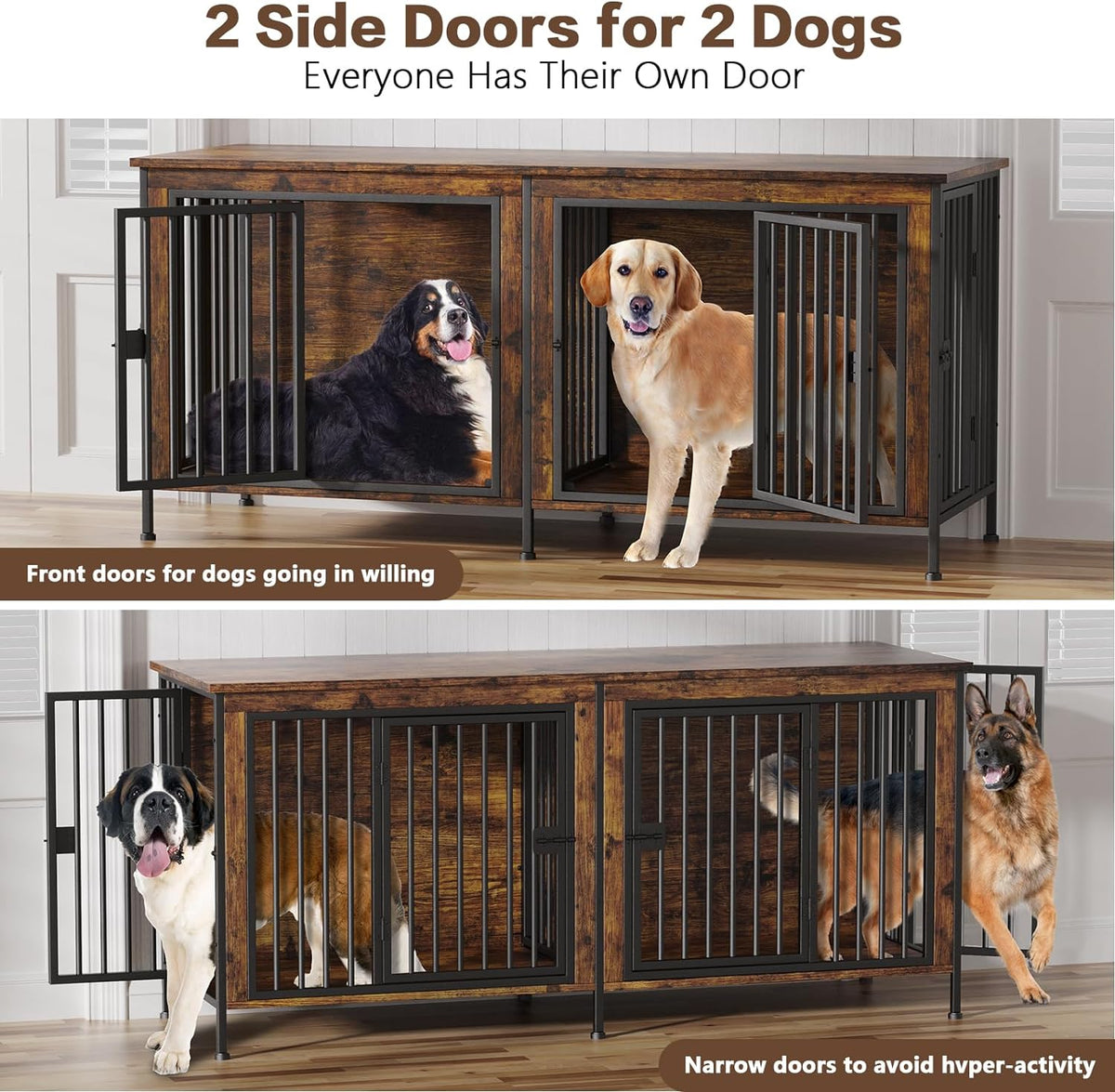 EasyCom 78 Inch Dog Crate Furniture for 2 Dogs, Extra Large Double Dog Cage Large Breed, XXL Thick