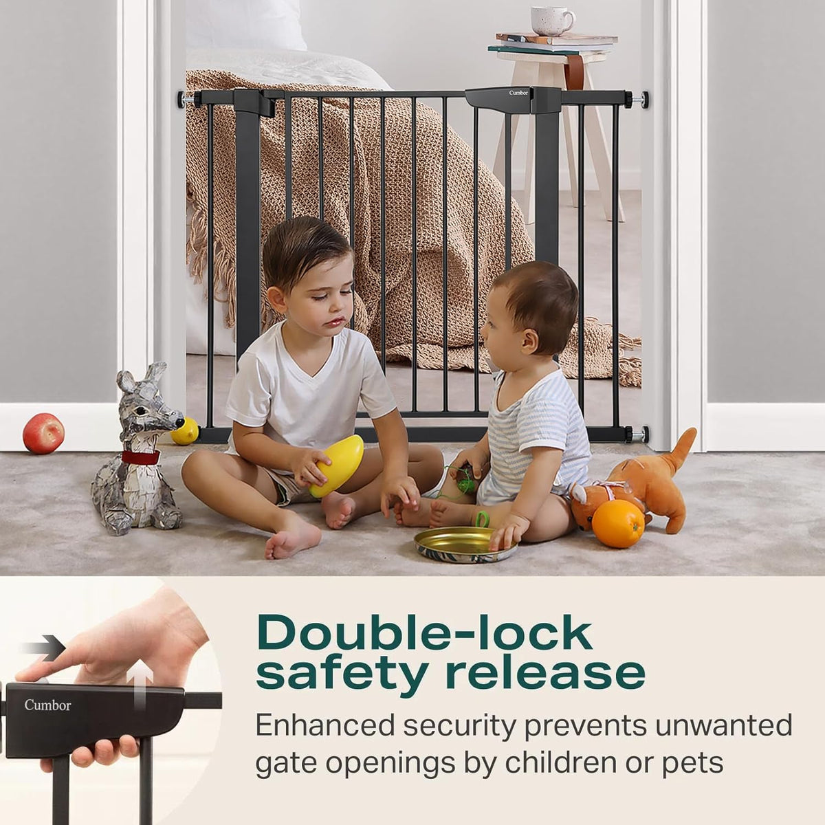 Cumbor 29.7-40.6" Baby Gate for Stairs, Baby Essential Safety Gate, Mom's Choice Awards Winner-Dog