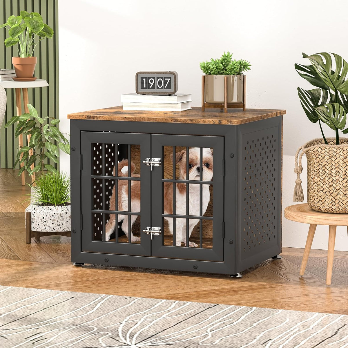 26" Heavy Duty Dog Crate Furniture for Small Dogs, Metal Kennel for High Anxiety Dogs, Chew Proof