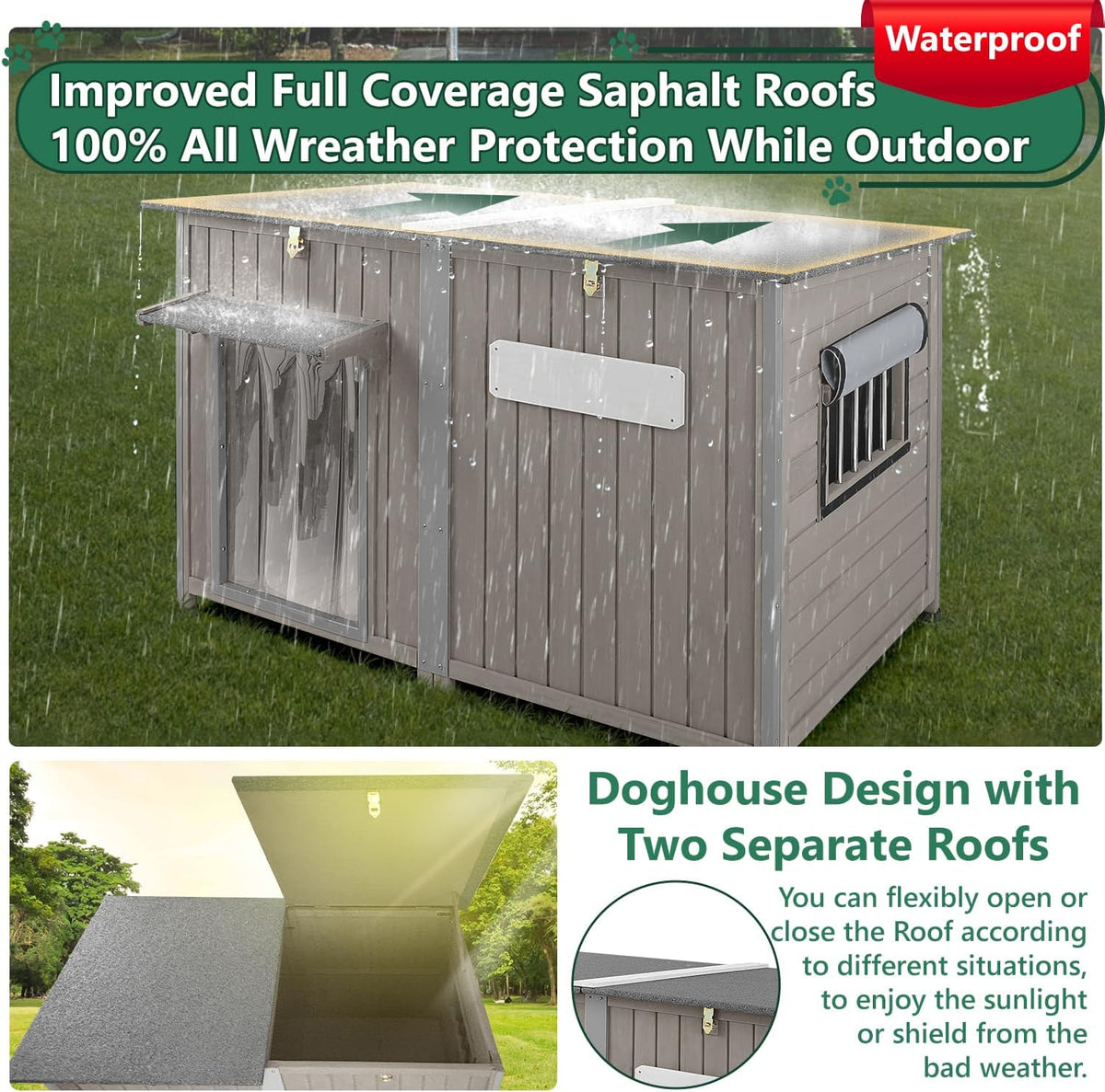 55" Extra Large Outdoor Dog House Weatherproof Wooden Doghouse Indoor for Large Breed Dogs with