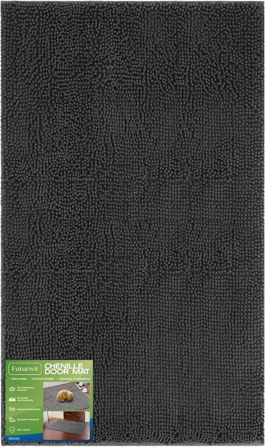 Dog Door Mat for Muddy Paws, 60" x 36" Chenille Absorbent Front Door Mat Inside, Large Runner Mud