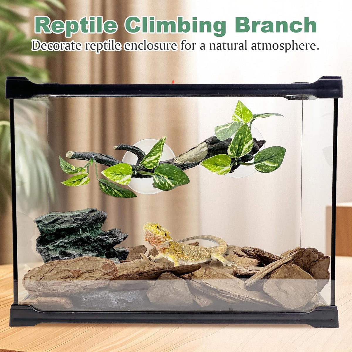 Fhiny Snake Climbing Branch, 2 PCS Resin Reptile Branches for Climbing with Suction Cups Frog