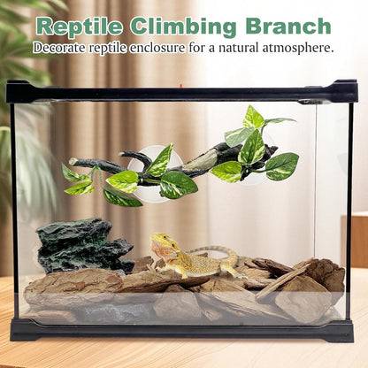 Fhiny Snake Climbing Branch, 2 PCS Resin Reptile Branches for Climbing with Suction Cups Frog