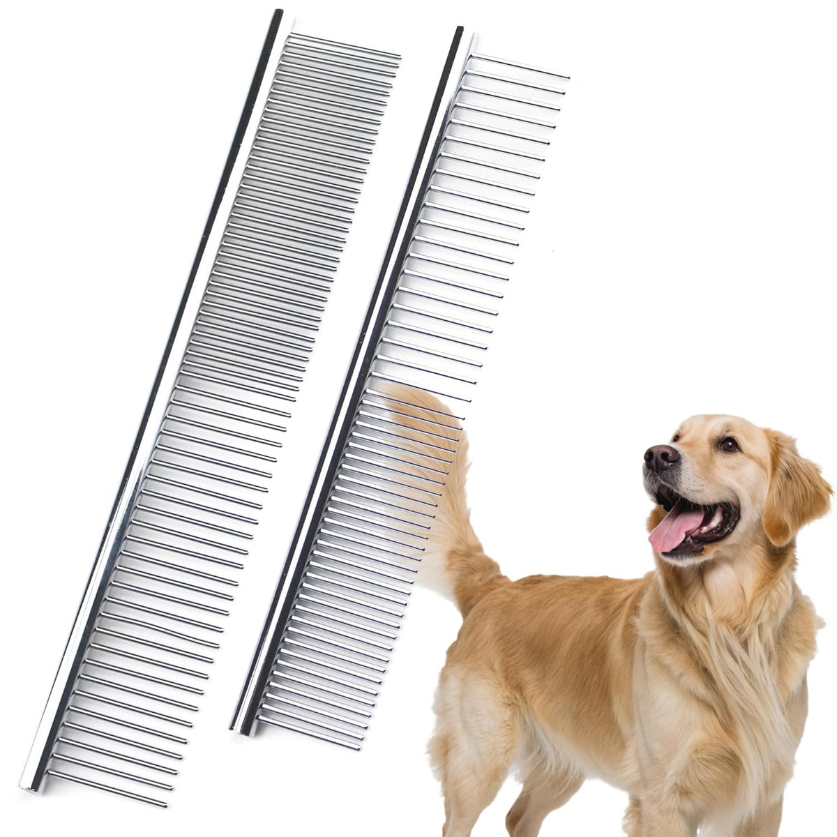 Dog Comb to Remove Tangles and Knots, Cat Comb with Stainless Steel Teeth and Non-Slip Handle, Dog
