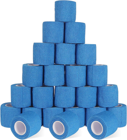 24 Pack Self Adherent Cohesive Wrap Bandages, 2” x 5 Yards Blue Athletic Tape, Medical Tape, Vet